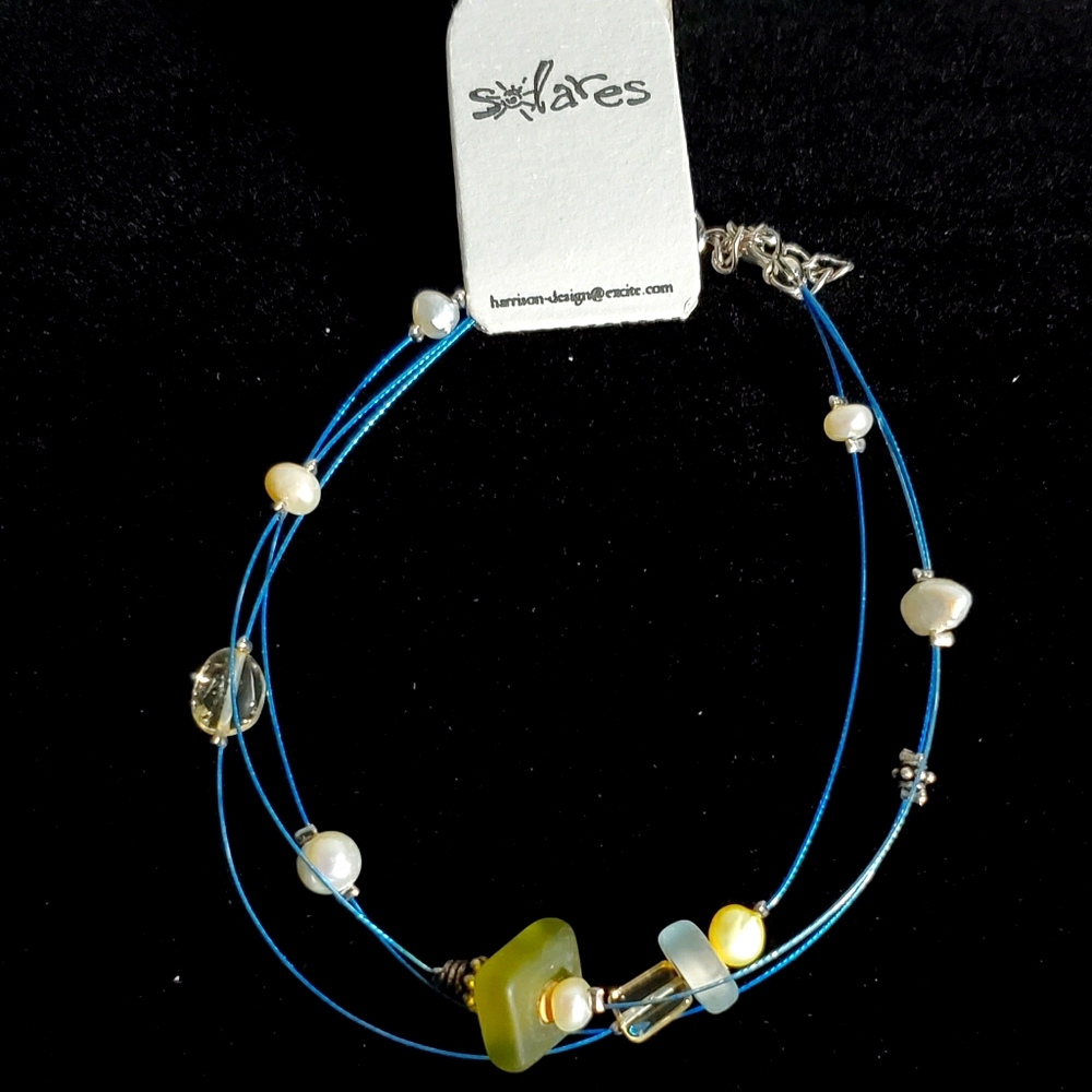 NEW Solares Green Sea Glass Pearl Beach Bracelet A